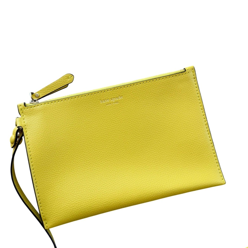 Kate Spade Molly Small Tote Lemon Yellow Grained Leather Shoulder Bag with Pouch - Picture 15 of 15
